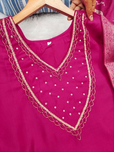 Rani Pink Roman Silk Salwar Suit Set - BONYHUBSALWAR KAMEEZ