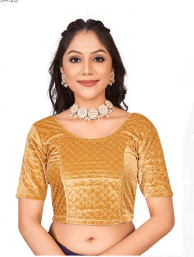 Readymade Velvet Sequence Embroidery Saree Blouse - BONYHUBblouses