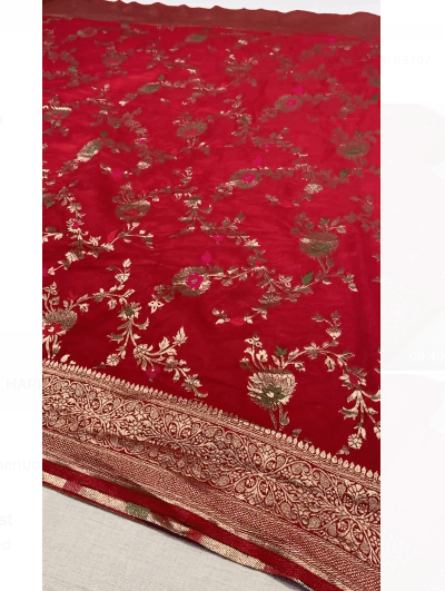 Red Benarasi Zari Silk Rich Wedding Sari UK Next Day - BONYHUBSAREE