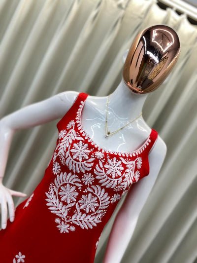 Red Embroidered Kurti Palazzo Set Of 2 - BONYHUBSALWAR KAMEEZ