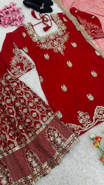 Red Georgette Gharara Suit Uk Next Day - BONYHUBSALWAR KAMEEZ