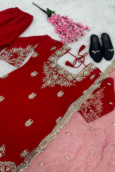 Red Georgette Gharara Suit Uk Next Day - BONYHUBSALWAR KAMEEZ