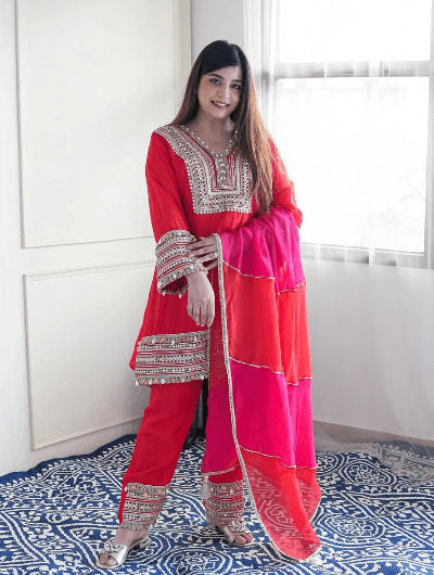 Red Gold Salwar Suit Dupatta Uk Next Day - BONYHUBSALWAR KAMEEZ