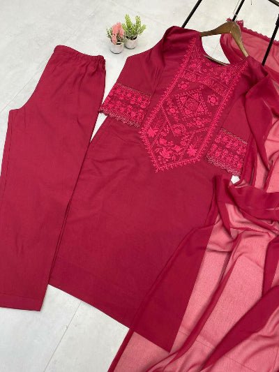 Red Roman Silk Palazzo Suit With Georgette Dupatta - BONYHUBSALWAR KAMEEZ