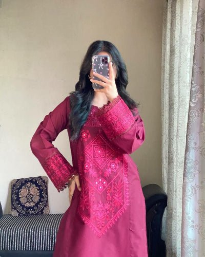 Red Roman Silk Palazzo Suit With Georgette Dupatta - BONYHUBSALWAR KAMEEZ