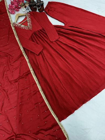 Red Superhit Latest Anarkali Salwar Suit Set of 3 UK Next Day - BONYHUBSALWAR KAMEEZ