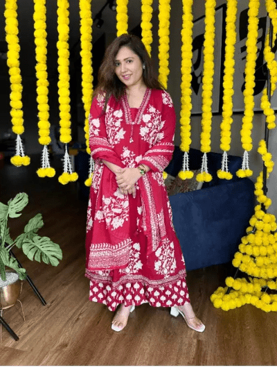 Red White Cotton Salwar Suit Set - BONYHUBSALWAR KAMEEZ