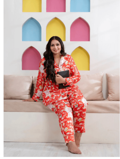 Red White Stylish Satin Night suit - BONYHUBsalwar suit