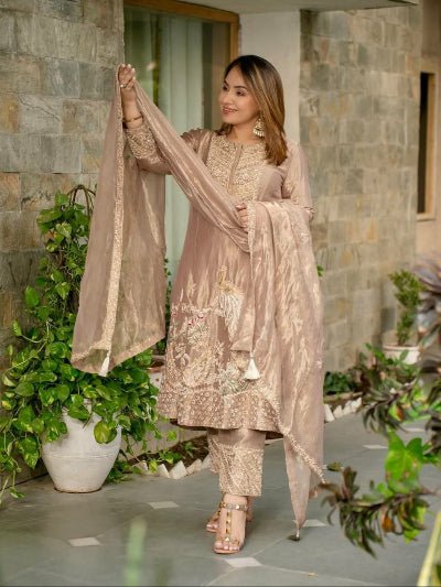 Rich Gold Embroidered Sequins Work Anarkali Suit Set - BONYHUBSALWAR KAMEEZ