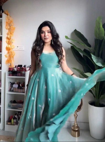 Sea Green Silk Blend Ethnic Anarkali Suit Set UK Next Day - BONYHUBSALWAR KAMEEZ
