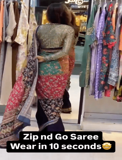 Shimmer Black 10 Second Multicolor Readymade Sari Gown - BONYHUBSAREE