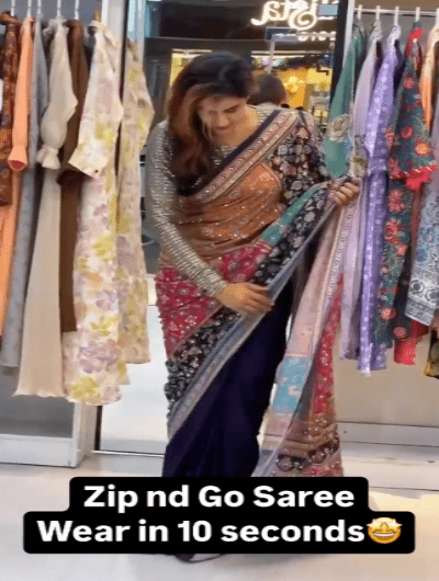 Shimmer Black 10 Second Multicolor Readymade Sari Gown - BONYHUBSAREE