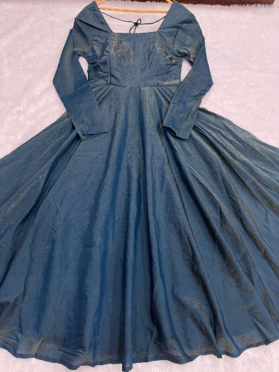 Shimmer Blue Roman Silk Flair Anarkali Suit Set UK Next Day - BONYHUBSALWAR KAMEEZ