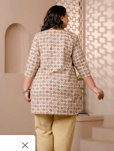 Short Plus Size Kurti Tunic Beige Cotton UK Next Day - BONYHUBSALWAR KAMEEZ
