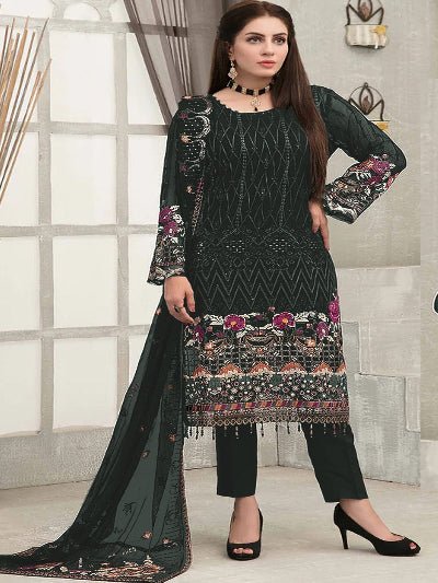 Sitara Bottle Green Georgette Embroidery Sequins Straight Suit Set - BONYHUBSALWAR KAMEEZ