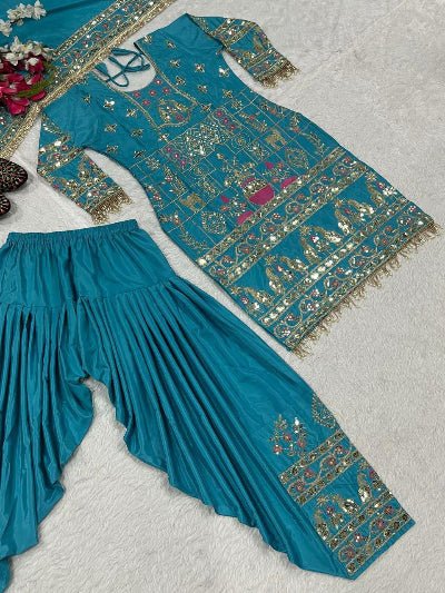 Sky Blue Sequins Embroidered Work Punjabi Suit Set - BONYHUBSALWAR KAMEEZ