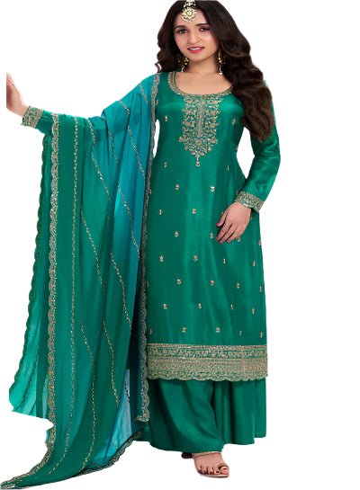 Suhaag Elegance: Green Vichitra Silk Sequence Work Salwar Set - BONYHUBSALWAR KAMEEZ