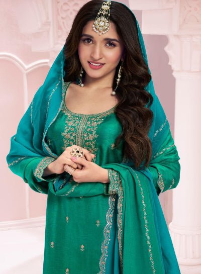 Suhaag Elegance: Green Vichitra Silk Sequence Work Salwar Set - BONYHUBSALWAR KAMEEZ