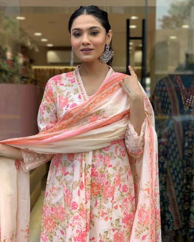 Summer Ready Orange Floral Anarkali Suit Set UK Next Day - BONYHUBSALWAR KAMEEZ