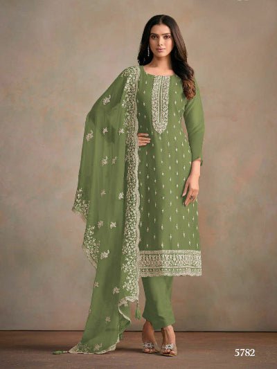 Tahira Green Organza Silk Embroidered Salwar Suit Set - BONYHUBSALWAR KAMEEZ