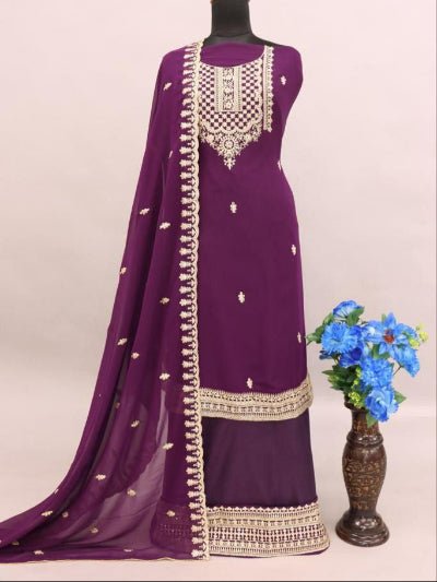 Taraana Crimson Burgandy Georgette Palazzo Suit Set - BONYHUBSALWAR KAMEEZ