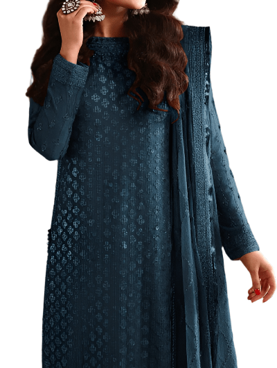 Teal Blue Bridal Embroidery Georgette Salwar Suit UK Next Day - BONYHUBSALWAR KAMEEZ