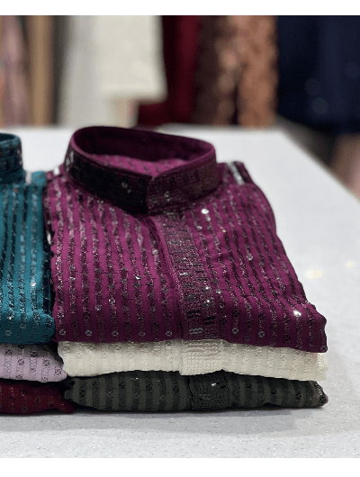 Teal Blue Designer Ethnic Men Kurta Pyjama - BONYHUBMEN KURTA