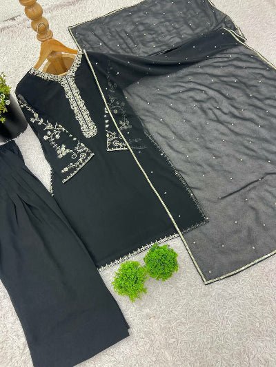 Twilight Black Embroidery Sequins Work Farshi Suit Set - BONYHUBSALWAR KAMEEZ