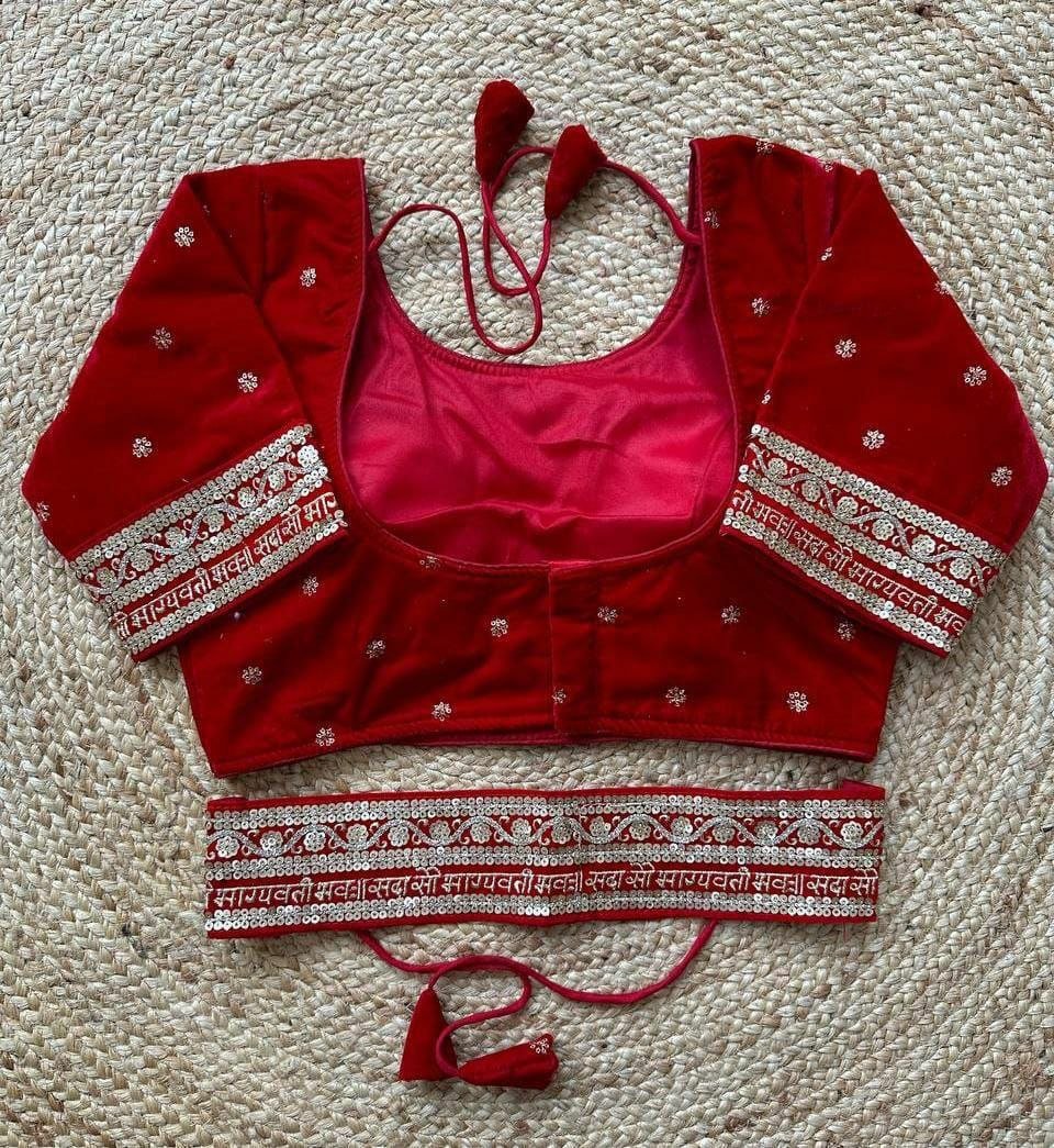 Velvet Embroidered Stitched Readymade Blouse UK Next Day - BONYHUBblouses