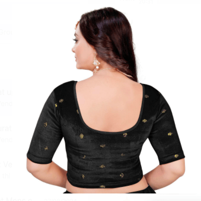 Velvet Gold Designer Butti Stretchable Sari Blouse - BONYHUBblouses