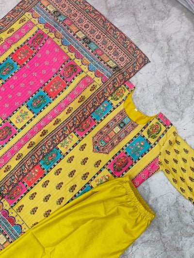 Viha Plus Size Yellow Jaipuri Design Salwar Suit UK Next Day - BONYHUBSALWAR KAMEEZ