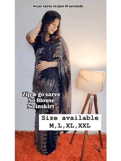 Viral Black Sequin 10 Second Saree Gown UK Next Day - BONYHUBSAREE