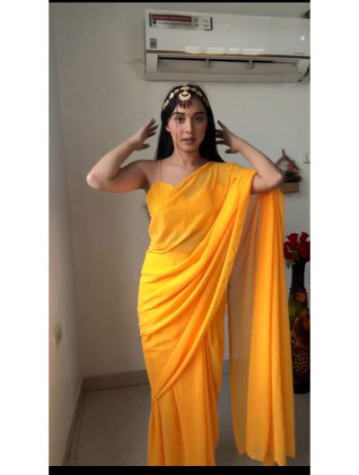 Yellow Chiffon One Minute Saree - BONYHUBSAREE