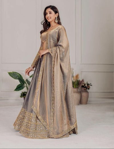 Zoya Antique Silver Gold Intricate Embroidered Lehenga Set - BONYHUBSALWAR KAMEEZ