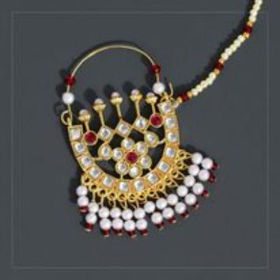 Pink Gold Piercing Ethnic Designer Pearl Traditional Nose Nathani - BONYHUBNOSE STUD