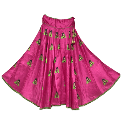 Pink Lady with Glasses Cotton Silk Flared Navratri Skirt - BONYHUBLehangas