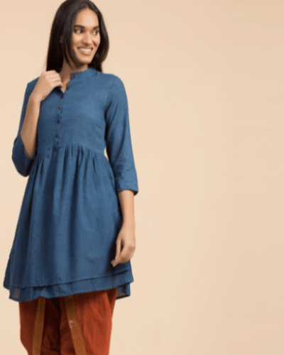 Vegan Clothing Women Natural Dye Indigo Tunic Top - BONYHUBSALWAR