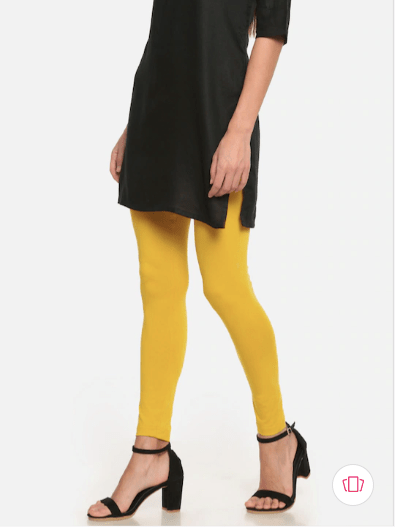 Women Yellow Solid Acrylic Ankle Length Leggings - BONYHUBSALWAR