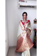 Cream Red 1 Minute Banarasi Saree Ready to Wear Sari UK Next Day - BONYHUBSAREE