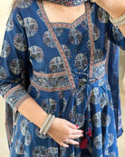 Blue Cotton Angharakha Style Anarkali Suit - BONYHUBSALWAR KAMEEZ