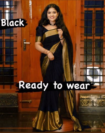 1 Min Black Chiffon Silk Traditional Stitched Readymade Saree - BONYHUBSAREE