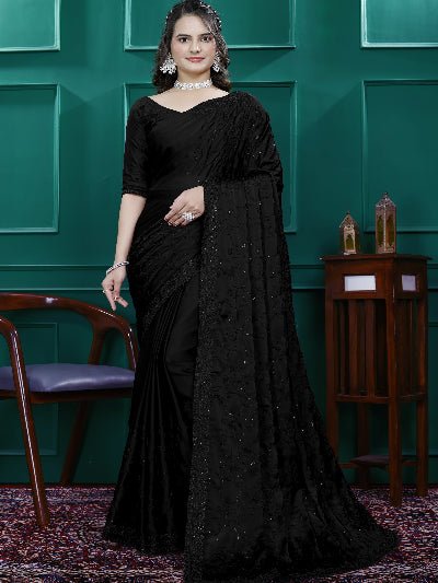 1 Min Black Designer Rangoli Silk Ready To Wear Saree - BONYHUBSAREE