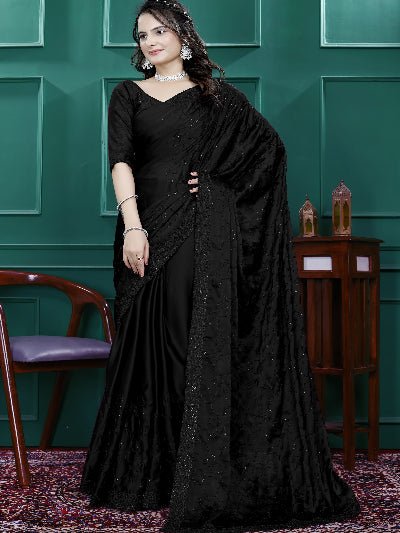 1 Min Black Designer Rangoli Silk Ready To Wear Saree - BONYHUBSAREE