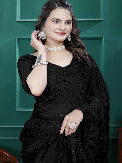 1 Min Black Designer Rangoli Silk Ready To Wear Saree - BONYHUBSAREE