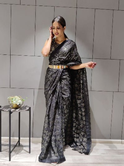 1 Min Black Designers Sequins Stitched Readymade Saree - BONYHUBSAREE