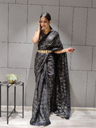 1 Min Black Designers Sequins Stitched Readymade Saree - BONYHUBSAREE
