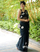 1 Min Black Floral Georgette Stitched Readymade Saree - BONYHUBSAREE