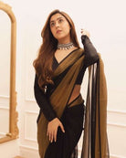 1 Min Black Soft Chiffon Silk Readymade Saree UK Next Day - BONYHUBSAREE