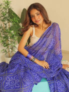 1 Min Blue Bandhani Georgette Stitched Readymade Saree - BONYHUBSAREE