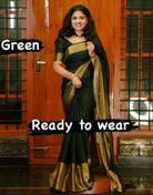 1 Min Bottle Green Chiffon Silk Traditional Readymade Sari UK Next Day - BONYHUBSAREE